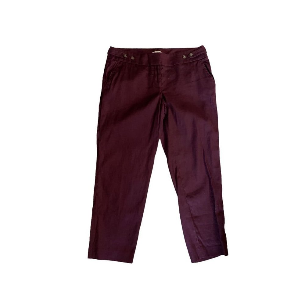 4P LOFT Petites Women's Merlot "Marisa" Crop Pants Linen Blend